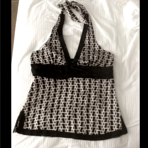 Bebe Halter top. Beautiful Satin Black and white too. Extremely Flattering. - Picture 2 of 4
